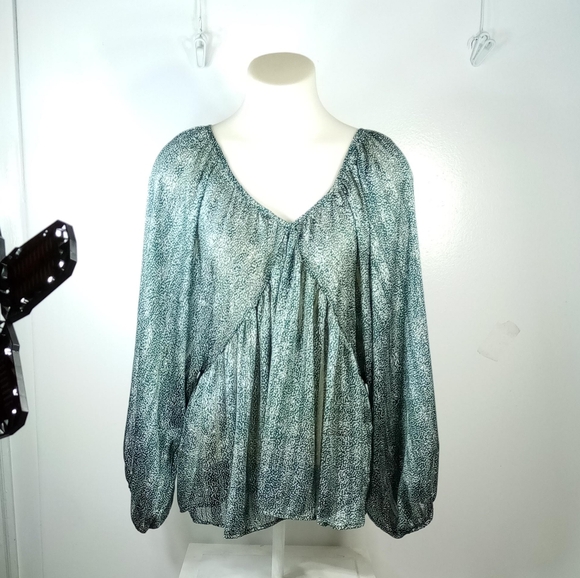 Bucket List Teal Sheer Shimmer Top Sz Lg - Picture 6 of 10